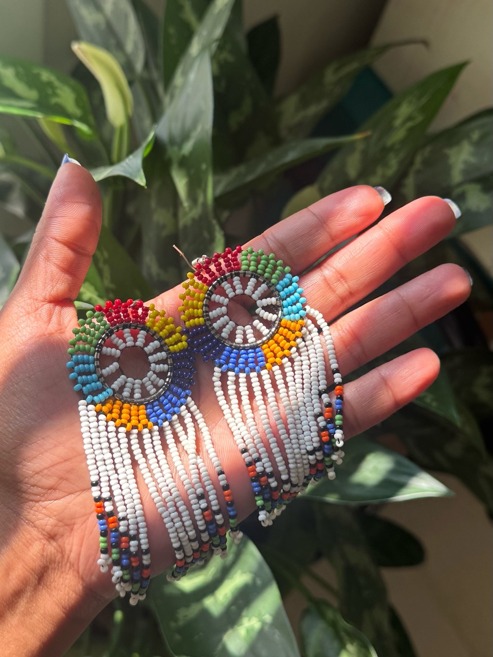 Artisan made Kenyan beaded fringe statement earrings